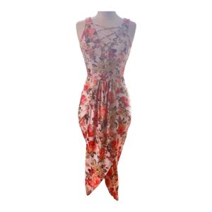 Fashion Nova sz SM gorgeous pink floral bodycon with draped/wrap skirt  EUC